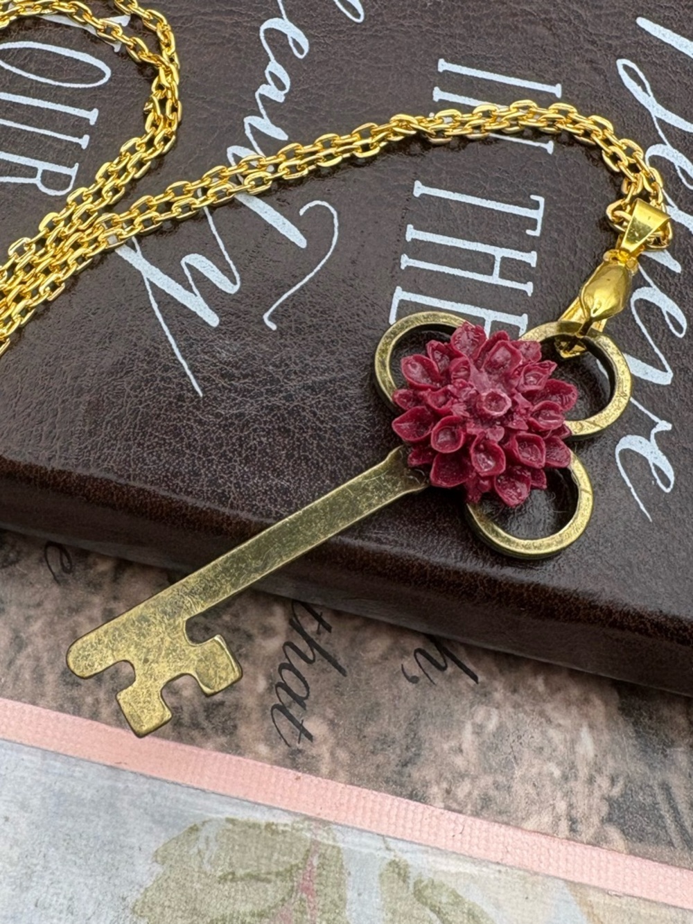 Floral Skeleton Key Necklace Whimsigoth Gothic Cottagecore Vintage Components